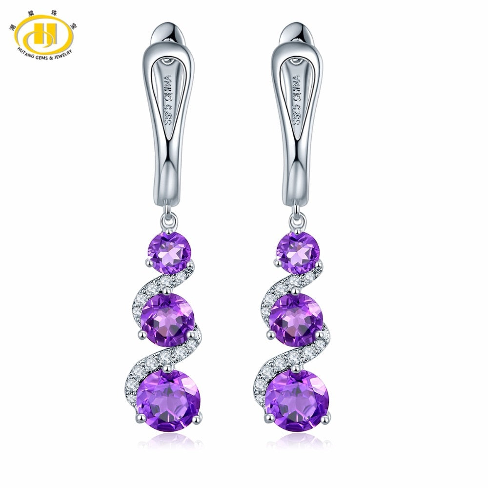 Hutang Clip Earrings 2.83ct Natural Gemstone African Amethyst Solid 925 Sterling Silver Fine Stone Jewelry For Women's Gift NEW