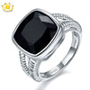 Hutang Cushion 12mm Natural Black Onyx Ring S925 Sterling Silver Gemstone Twins Band Finger Rings for Women Fine Jewelry 2020