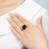 Hutang Cushion 12mm Natural Black Onyx Ring Solid 925 Sterling Silver Gemstone Fine Jewelry Twins Band Rings for Women 2020