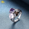 Hutang Engagement Ring Natural Amethyst Rose Quartz Smoky Quartz Solid 925 Sterling Silver Fine Fashion Stone Jewelry For Gift