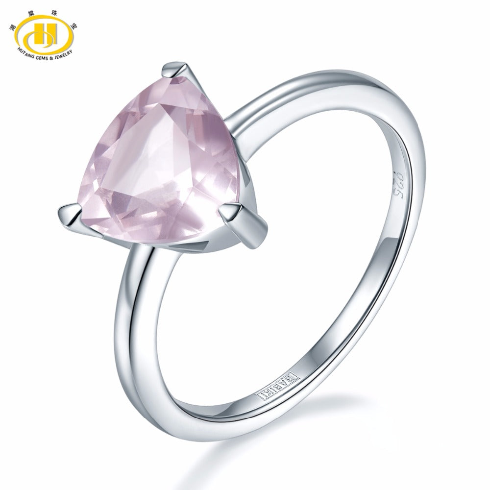 Hutang Engagement Ring Natural Gemstone Rose Quartz Solid 925 Sterling Silver Fine Fashion Jewelry Christmas Presents Gift Size