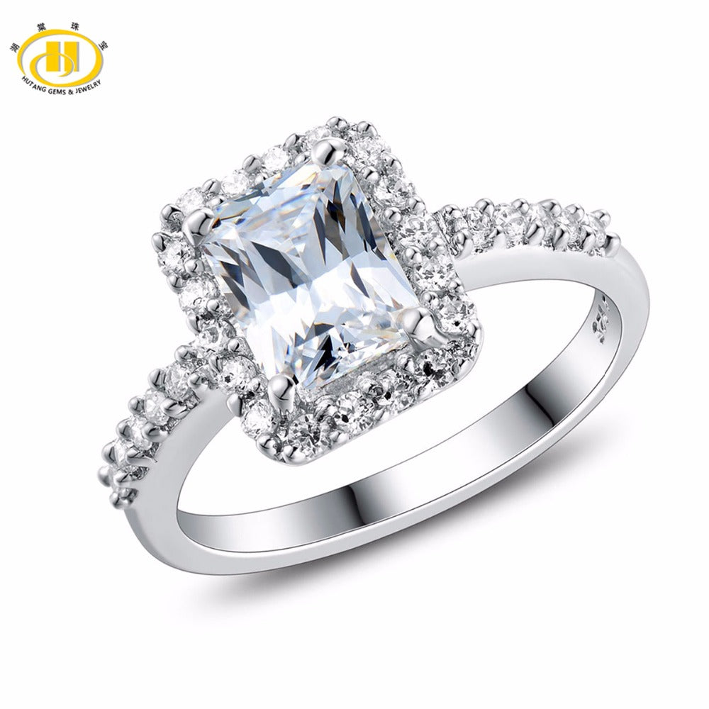 Hutang Engagement Ring Solid 925 Sterling Silver Classic Women's Girls' Crystal Fine Stone Jewelry New Arrival Similar Diamond