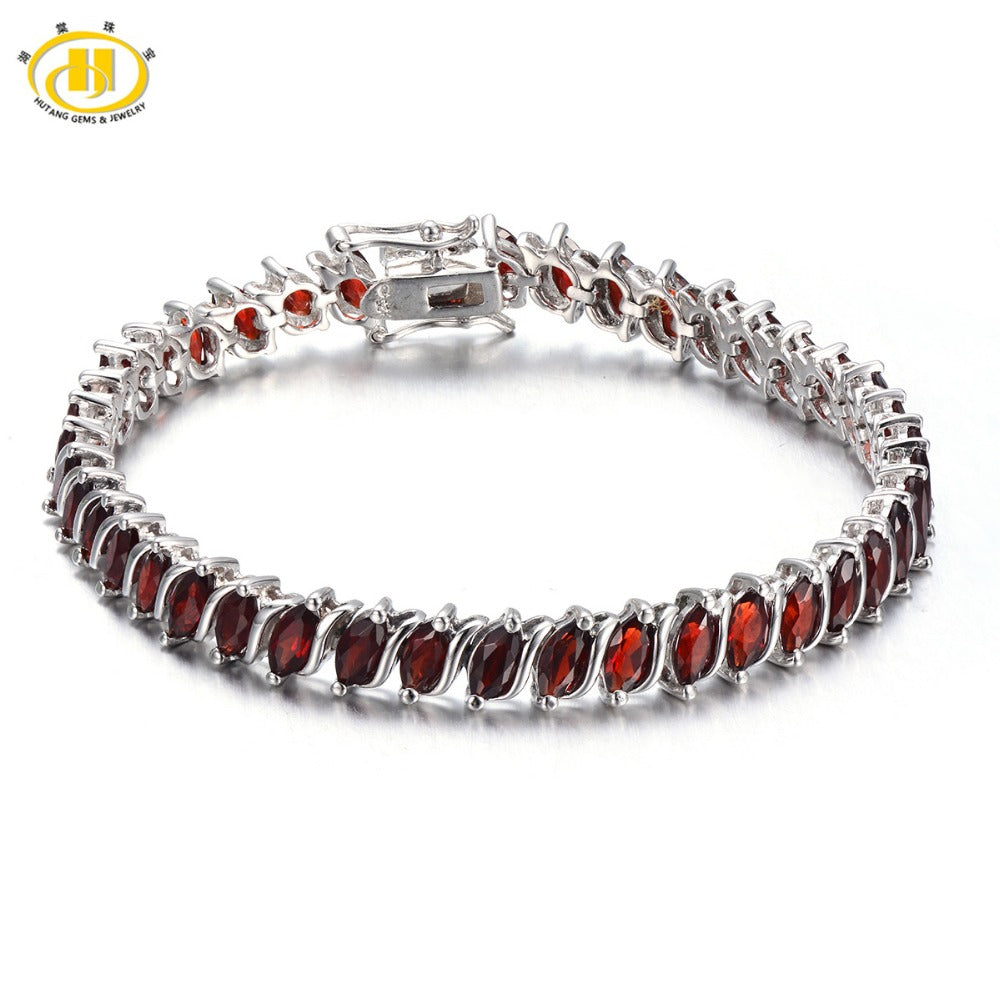 Hutang Fashion 11.52Ct Natural Garnet Link Bracelets Solid 925 Sterling Silver Women's Real Gemstone Bangle Fine Jewelry Gift