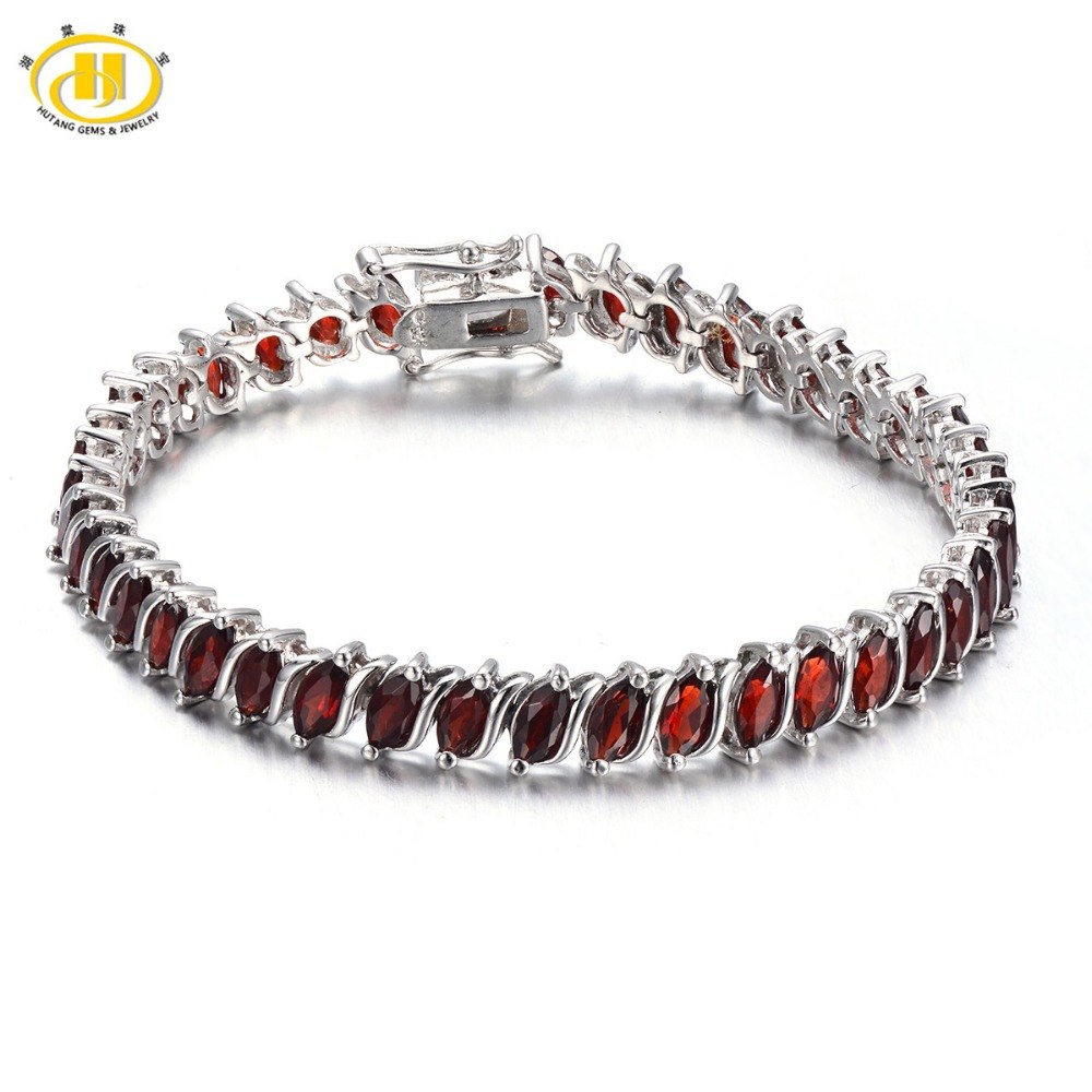 Hutang Fashion 11.52Ct Natural Garnet Link Bracelets Solid 925 Sterling Silver Women's Real Gemstone Bangle Fine Jewelry Gift