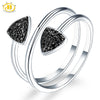 Hutang Gemstone Jewelry Natural Black Spinel Solid 925 Sterling Silver Ring Engagement Fine Fashion Stone Jewelry For Women Gift