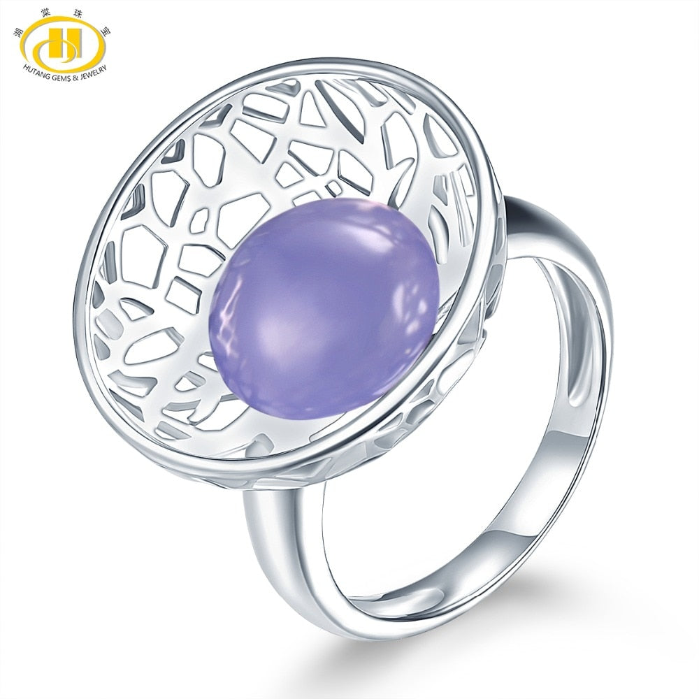 Hutang Gemstone Jewelry Natural Purple Chalcedony Solid 925 Sterling Silver Ring Fine Fashion Stone Jewelry For Women's Gift