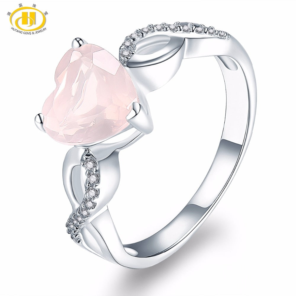 Hutang Gemstone Jewelry Natural Rose Quartz 925 Sterling Silver Heart Ring For Women Engagement Fine Jewelry Infinite Love 2020
