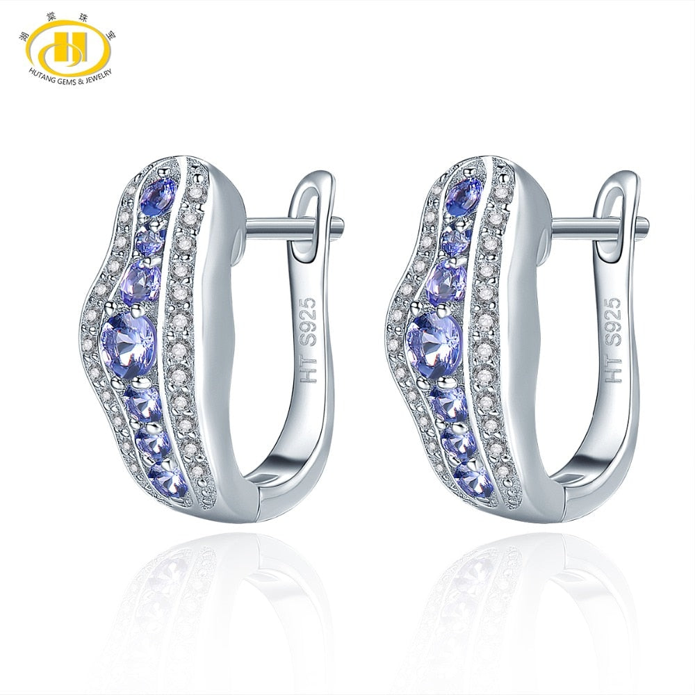 Hutang Gemstone Jewelry Solid 925 Sterling Silver Natural Stone Tanzanite Clip Earrings Fine Fashion Jewelry For Women's Gift