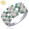 Hutang Genuine Emerald with Pearls Solid Sterling Silver 925 Ring Women's Elegant Fine Jewelry