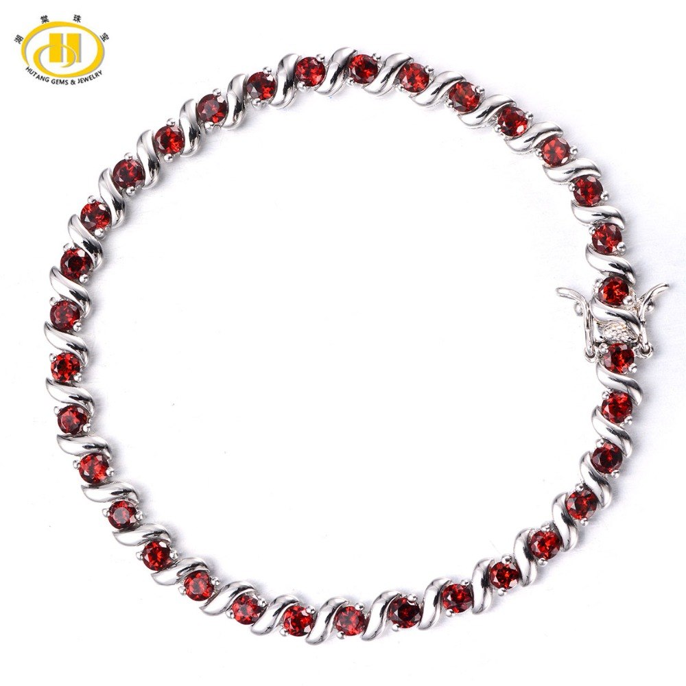 Hutang Genuine Red Garnet Diamond-Jewelry 925 Sterling Silver S Link Bracelet for Women Gemstone Fine Jewelry Monther's D Gift