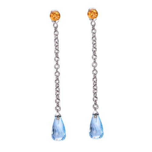 Hutang Genuine Teardrop Sky Blue Topaz & Color Gemstone Long Dangle Earrings Solid 925 Sterling Silver Fine Jewelry