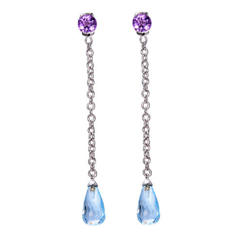 Hutang Genuine Teardrop Sky Blue Topaz & Color Gemstone Long Dangle Earrings Solid 925 Sterling Silver Fine Jewelry