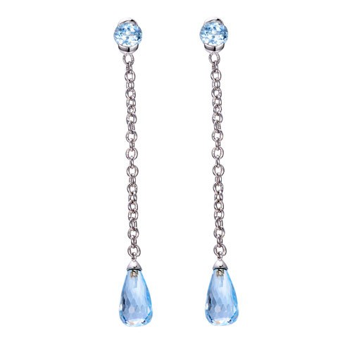 Hutang Genuine Teardrop Sky Blue Topaz & Color Gemstone Long Dangle Earrings Solid 925 Sterling Silver Fine Jewelry