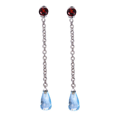 Hutang Genuine Teardrop Sky Blue Topaz & Color Gemstone Long Dangle Earrings Solid 925 Sterling Silver Fine Jewelry