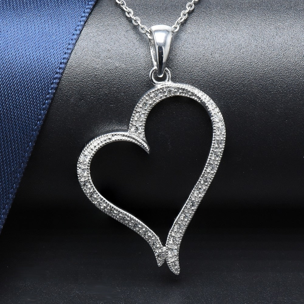 Hutang Heart Shape Genuine 925 Sterling Silver Pendant Necklace Cubic Zirconia Wedding Fine Jewelry for Women Girlfriend