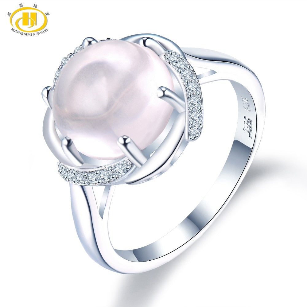 Hutang Ice Rose Quartz Engagement Ring Solid 925 Sterling Silver Natural High Quality Gemstone Fine Fashion Jewelry For Female
