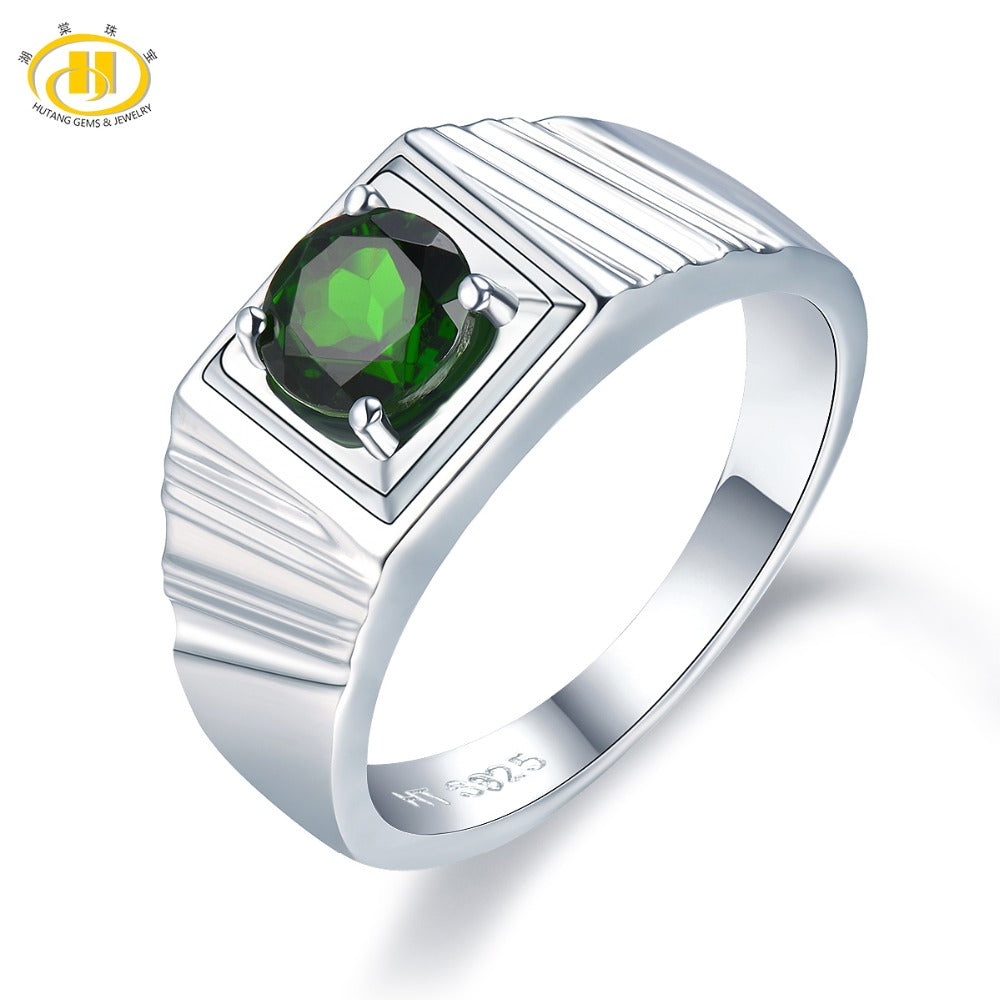 Hutang Men Jewelry Natural Gemstone Chrome Diopside Solid 925 Sterling Silver Ring Fashion Stone Jewelry For Father's D Gift