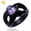 Hutang Natural Amethyst Black Aagte Band Ring Unique Design Fine Jewelry 925-sterling-silver HuTang