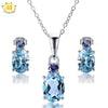 Hutang Natural Blue Topaz & Tanzanite Solid 925 Sterling Silver Jewelry Sets Earrings & Pendant Women's Gemstone Jewelry