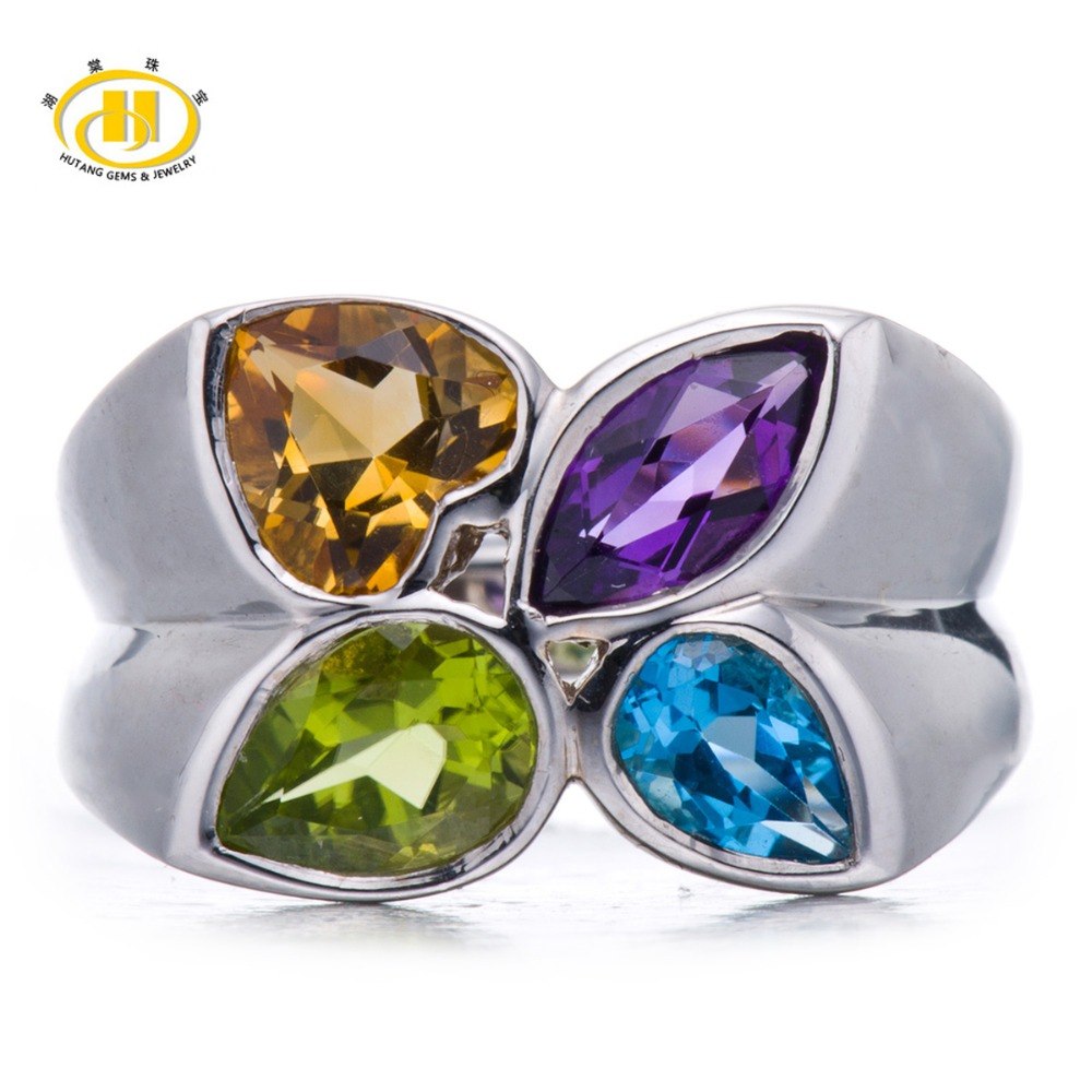Hutang Natural Colorful Gemstones Solid 925 Sterling Silver Rings For Women Fine Fashion Jewelry High Quality Brithd Gift