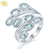 Hutang Natural Gemstone Aquamarine Wedding Ring Solid 925 Sterling Silver Leaf Beautiful Fine Fashion Stone Jewelry For Women's