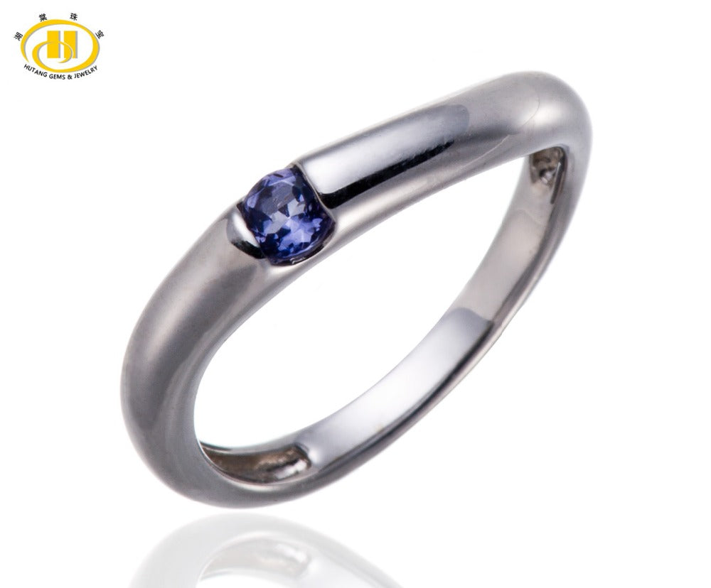 Hutang Natural Gemstone Iolite Solid 925 Sterling Silver Ring Tail Band Finger Rings Fine Jewelry Size 3.5 For Women's Gift