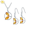 Hutang Natural Golden Citrine Jewelry Sets 925 Sterling Silver Earrings Pendant Gemstone Fine Quality Jewelry Women's 2020