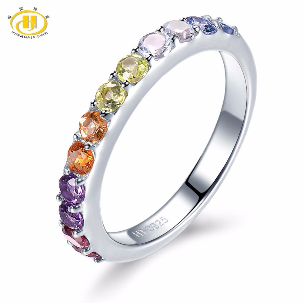 Hutang Natural Gradation Color Multi Gemstone Citrine Garnet Peridot Solid 925 Sterling Silver Ring Fine Jewelry presents Gift