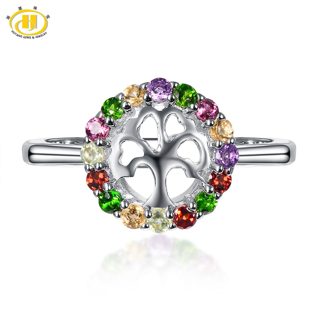 Hutang Natural Multi-color Gemstones Family Tree Jewelry Sets Solid 925 Sterling Silver Ring & Pendant Fine Jewelry For Women's
