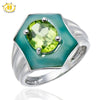 Hutang Natural Oval Peridot & Green Mother of Pearl Solid 925 Sterling Silver Ring Fine Gemstone Jewelry Women's Best Gift