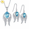 Hutang Natural Sky Blue Topaz Bridal Jewelry Sets Solid 925 Sterling Silver Wing Pendant & Earrings Gemstone Fine Jewelry Gift