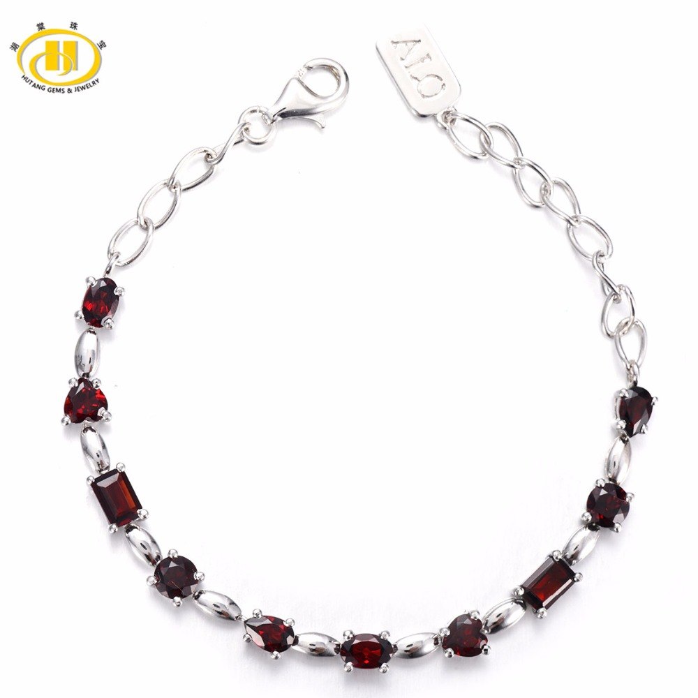 Hutang Romantic 5.78 ct Natural Gemstone Garnet Solid 925 Sterling Silver Link Bracelet Fine Jewelry For Women's Gift 7.5 Inches