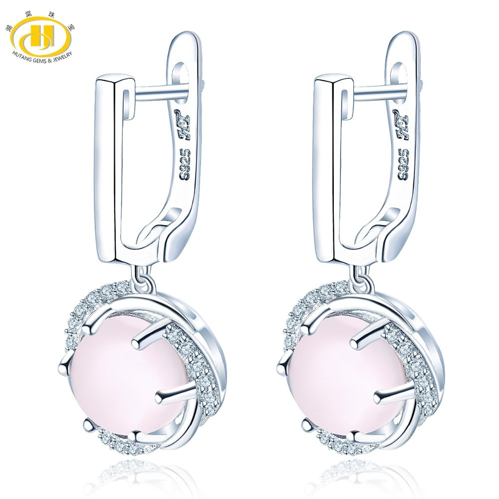 Hutang Rose Quart Topaz Clip Earrings Natural Gemstone Solid 925 Sterling Silver Fine Fashion Stone Jewelry For Female's Gift