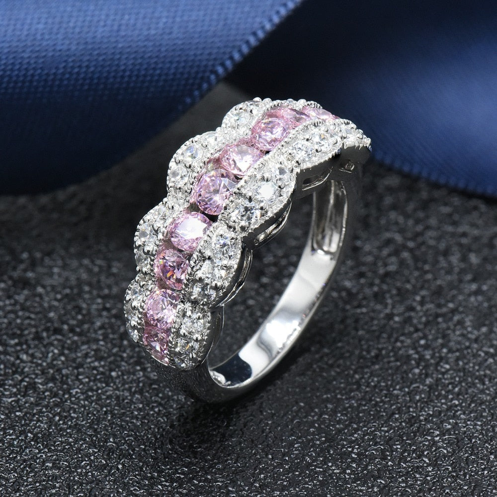 Hutang S925 sterling silver pink zirconia ring for women wedding engagement fine jewelry best gift for her 2020 new