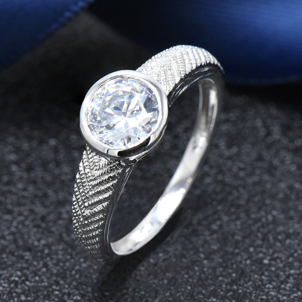 Hutang S925 sterling silver round 7mm white zircon ring for women wedding engagement crystal fine jewelry best gift for her