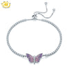 Hutang Solid 925 Sterling Silver Butterfly Bracelet for Women's Girl's Crystal Jewelry Adjustable Bracelets 2020 New Arrival