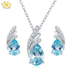 Hutang Solid 925 Sterling Silver Natural Blue Topaz Jewerly Sets Earrings Pendant Necklace Gemstone Fine Jewelry Women Gift