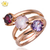 Hutang Solid 925 Sterling Silver Ring Rose Quartz, Amethyst, Garnet Gemstone Fine Jewelry