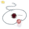 Hutang Solid 925 Sterling Silver for Women's Girl's Gemstone Strawberry Quartz Jewelry Adjustable Bracelets 2020 New Arrival