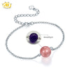 Hutang Solid 925 Sterling Silver for Women's Girl's Gemstone Strawberry Quartz Jewelry Adjustable Bracelets 2020 New Arrival
