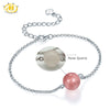 Hutang Solid 925 Sterling Silver for Women's Girl's Gemstone Strawberry Quartz Jewelry Adjustable Bracelets 2020 New Arrival