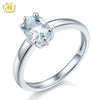 Hutang Stone Jewelry 1.08ct Natural Aquamarine Solid 925 Sterling Silver Solitaire Ring Gemstone Fine Engagement Wedding Jewelry