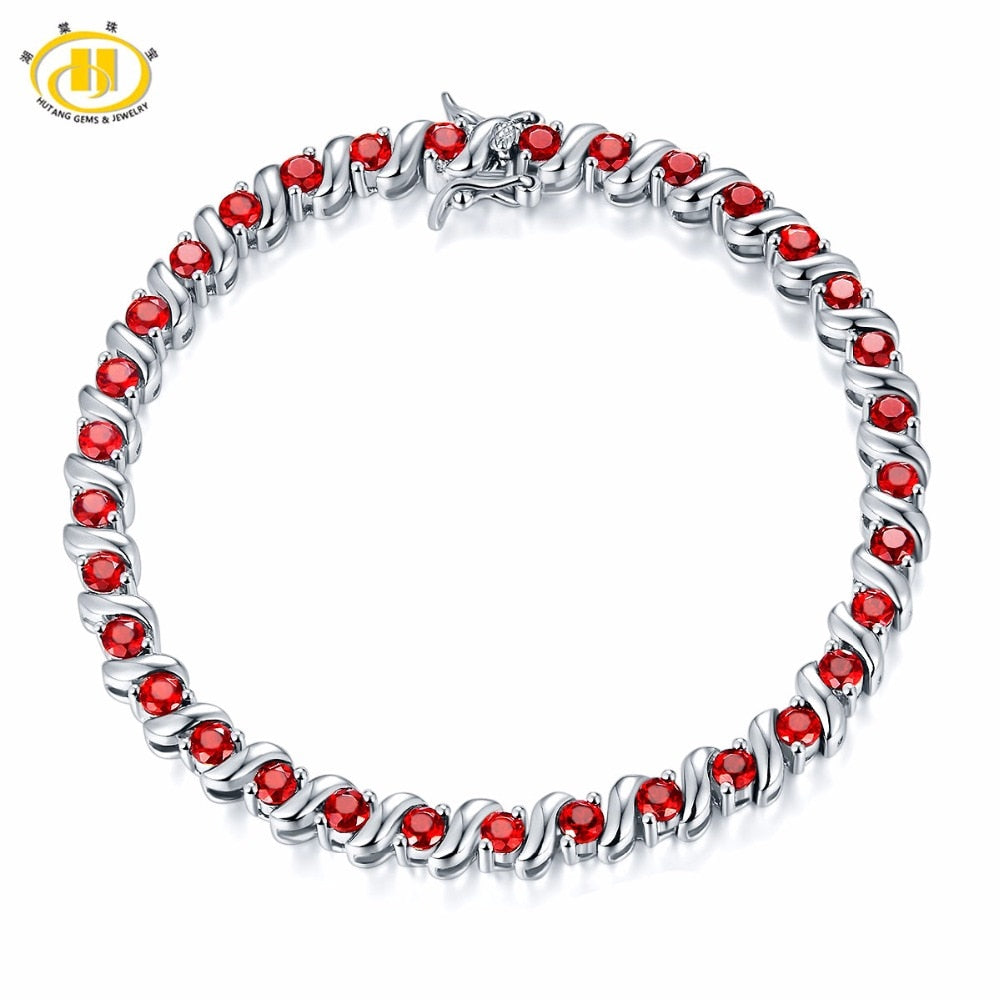 Hutang Stone Jewelry 5.28Ct Natural Garnet Solid 925 Sterling Silver S Link Bracelet for women Gemstone Jewelry Birthd Gift 7