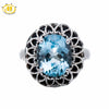 Hutang Stone Jewelry 5.6Ct Genuine Sky Blue Topaz Black Agate Real 925 Sterling Silver Cocktail Ring Brand Gemstone Fine Jewelry