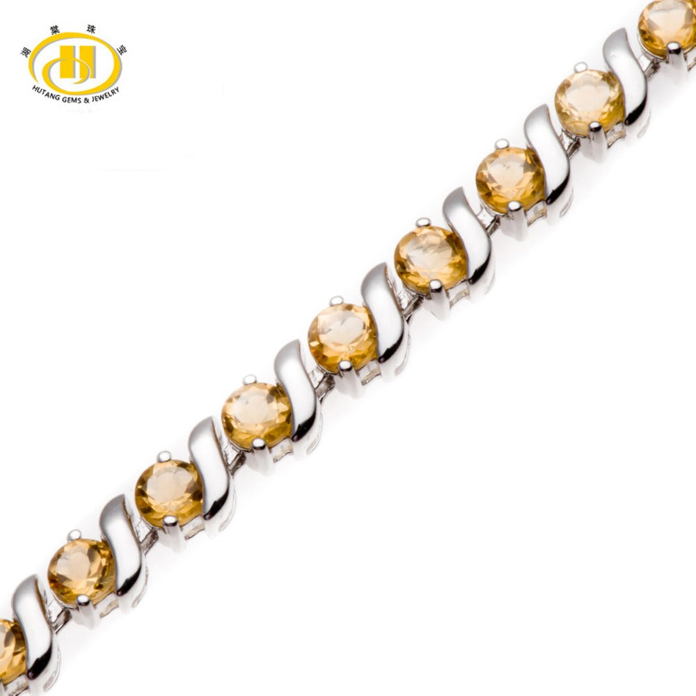 Hutang Stone Jewelry 6.96 Ct Genuine Gemstone Citrine Solid 925 Sterling Silver S Link Bracelets Fine Fashion Jewelry For Gift