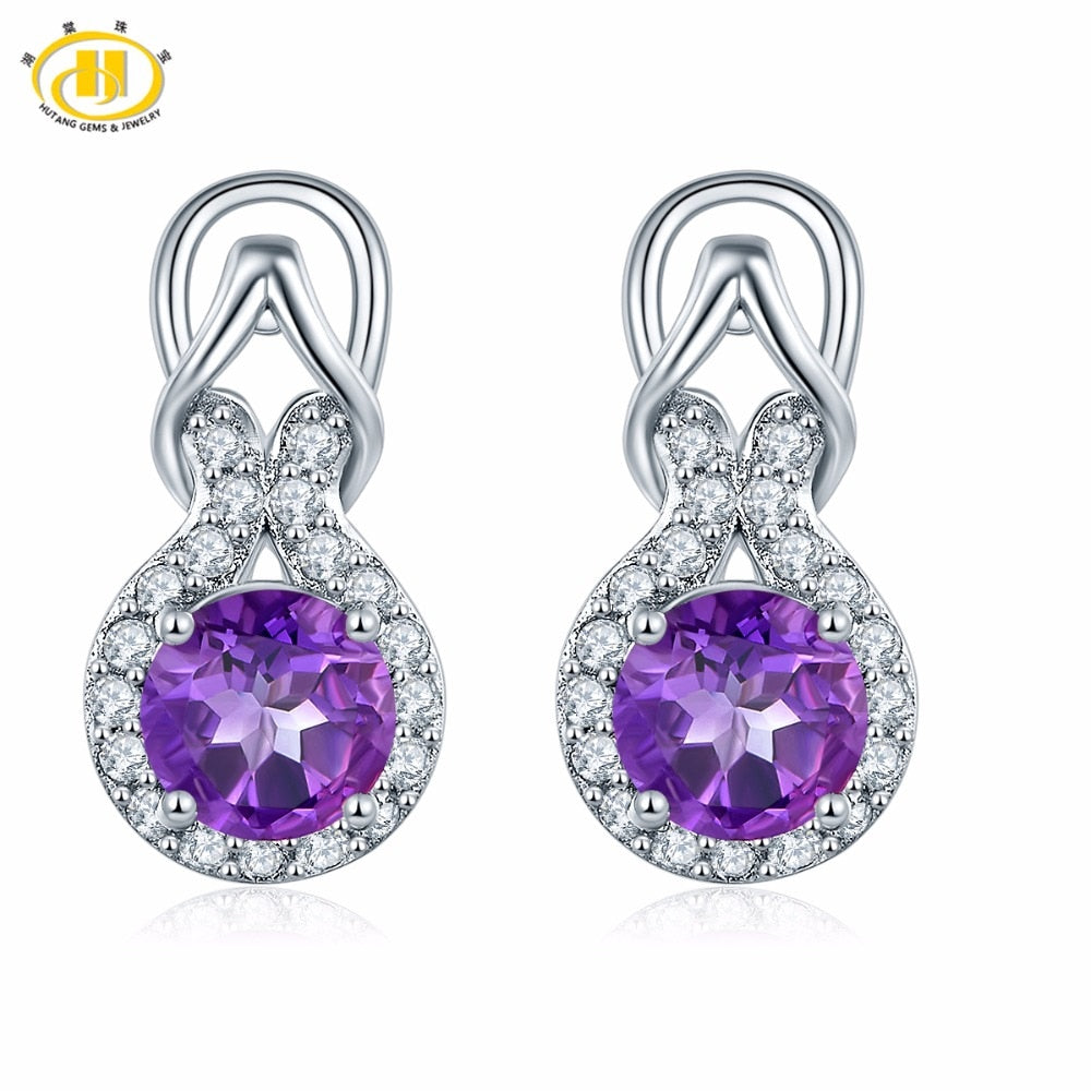 Hutang Stone Jewelry Clip Earrings Natural Gemstone African Amethyst Solid 925 Sterling Silver Fine Jewelry For Women's Gift NEW