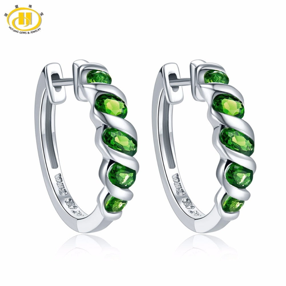 Hutang Stone Jewelry Earrings 1.77ct Natural Gemstone Chrome Diopside Solid 925 Sterling Silver Fine Jewelry For Women's Gift