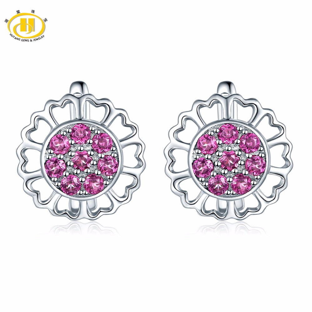 Hutang Stone Jewelry Flower Earrings Natural Gemstone Rhodolite Garnet Solid 925 Sterling Silver Fine Jewelry For Women's Gift