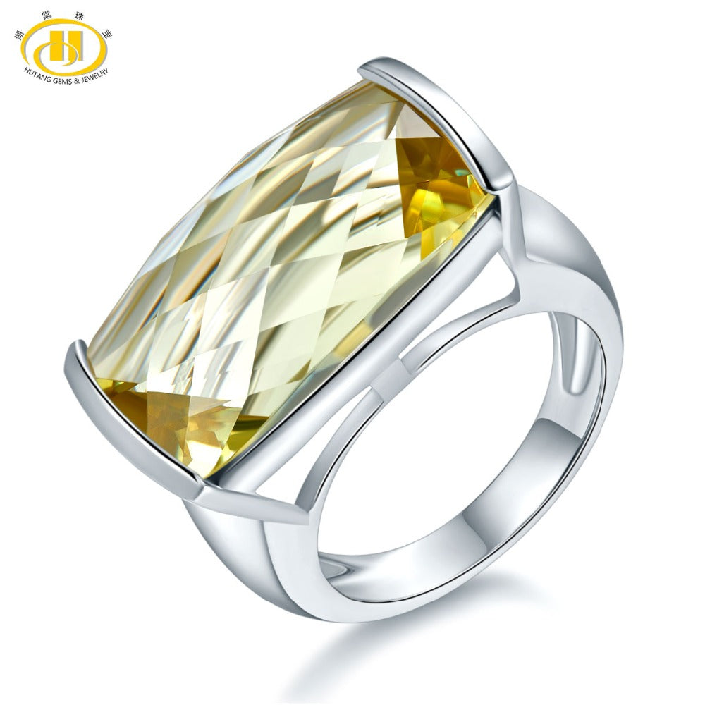 Hutang Stone Jewelry Natural 15ct Huge Lemon Quartz Solid 925 Sterling Silver Ring Gemstone Engagement Fine Fashion Jewelry Gift