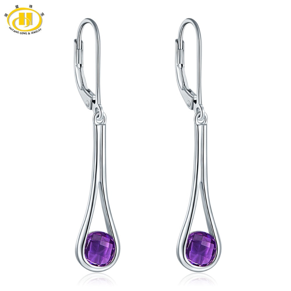 Hutang Stone Jewelry Natural Amethyst Solid 925 Sterling Silver Earrings Fine Fashion Gemstone Jewelry For Feb Birthd Gift New